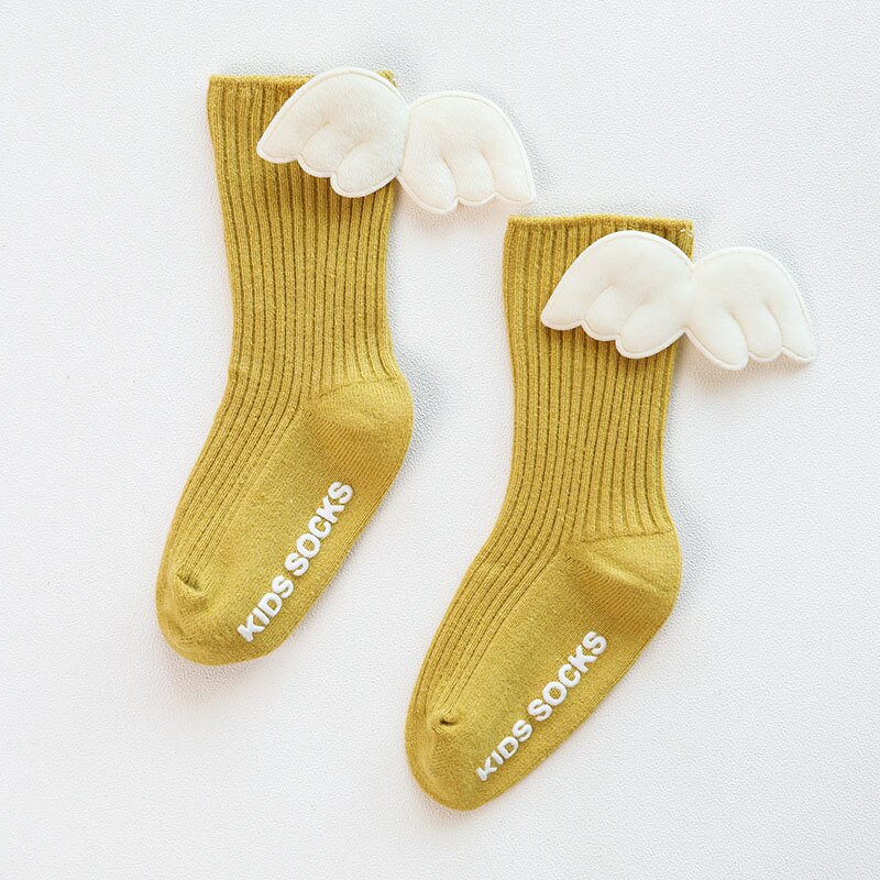 Mooie Engel Vleugel Katoenen Baby Sokken Herfst Winter Baby Meisje Kniehoge Sokken Effen Kleur Peuter Kids Anti Slip Lange sokken: yellow