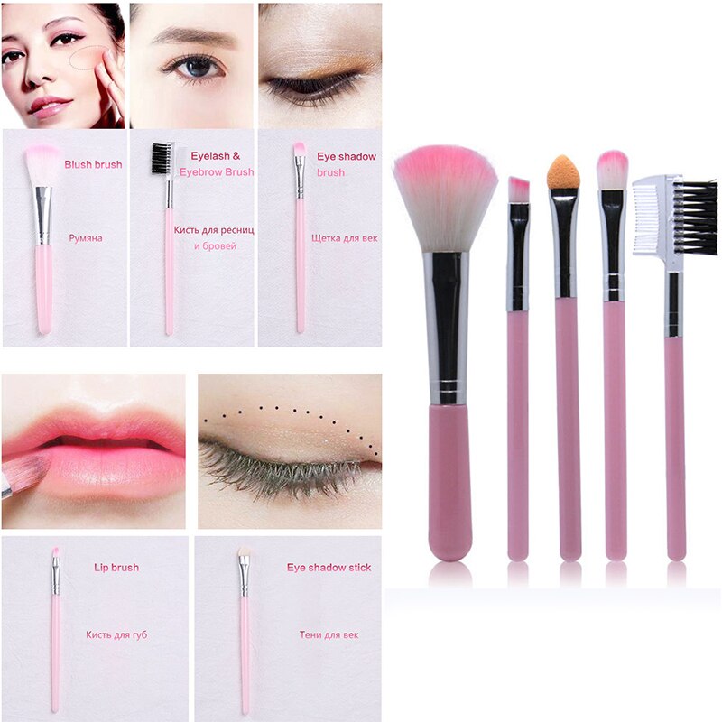 5pcs Full Women's Makeup Brushes Powder Eyeshadow Eyelash Cheek Color Brush Set Cosmetic Tool
