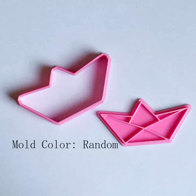 Cute Origami Baking Mold Paper Airplane Windmill Paper Boat Paper Crane Cookie Embosser Mold Plastic Fondant Biscuit Cutter Set: light yellow