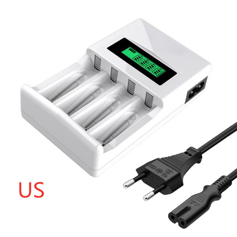 4 Slots LCD Display Smart Intelligent Battery Charger for AA / AAA NiCd NiMh Rechargeable Batteries EU Plug#8175: LCD-004 US