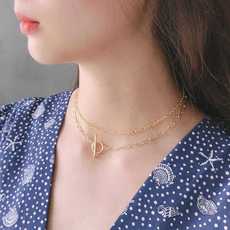 Peri'sbox-collier ras du cou en argent Sterling 925, chaîne à deux couches, collier minimaliste, cercle à couches