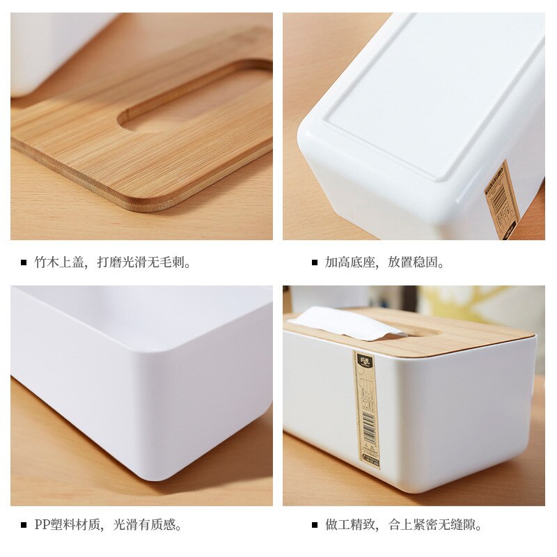 Boîte de rangement de mouchoirs en bois de bambou, boîte de rangement de mouchoirs en plastique rond pour salon hôtel bureau, porte-rouleau de papier toilette