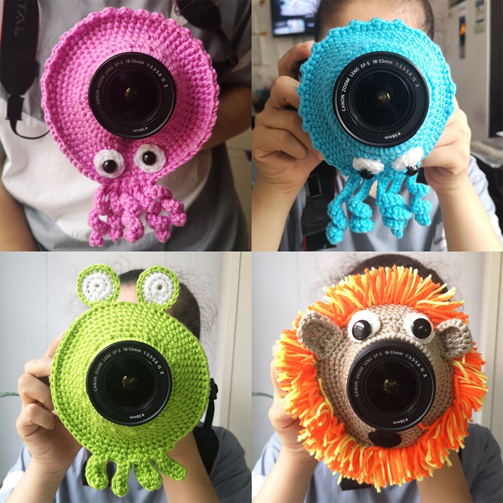 Barn håndlavet fotografering rekvisitter linse tilbehør kæledyr kid teaser legetøj sødt dyr udgør lukker hugger kamera venner strikket