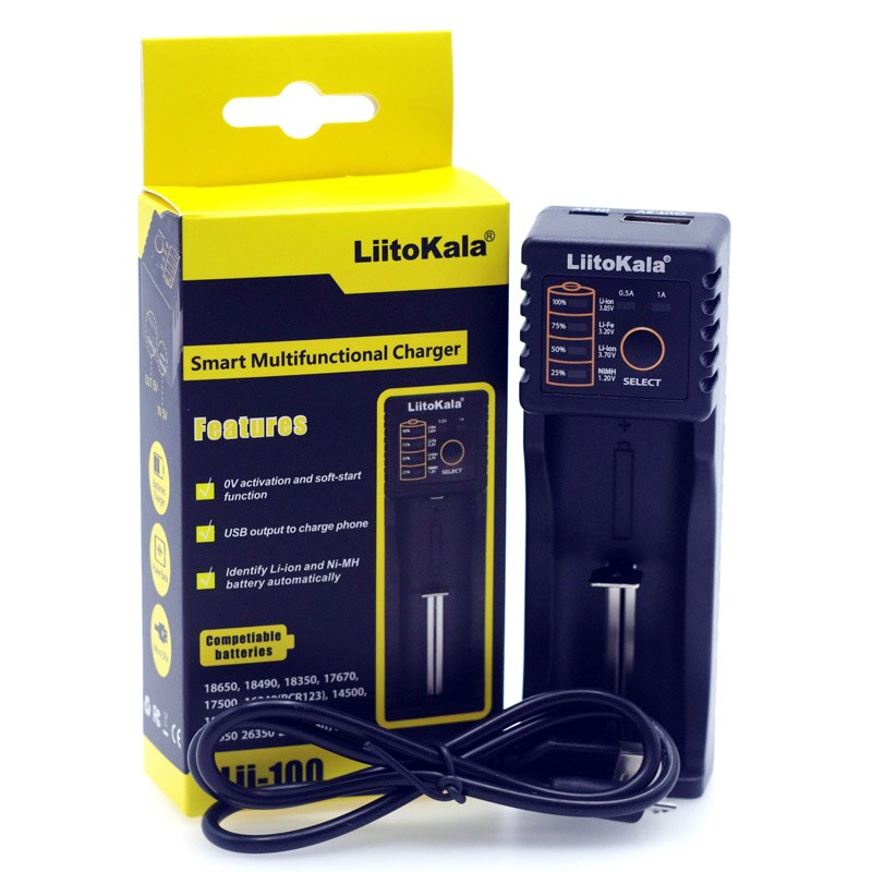 Liitokala Lii402/Lii-202/Lii-100/1.2V/1.5V/3.7V 18650/26650/18350/16340/18500/AA/AAA NiMH lithium battery Charger 5V 2A plug: Lii-100 and USB