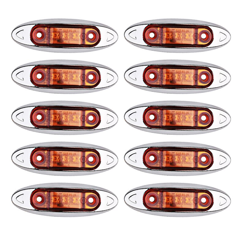 10pcs Amber Zijmarkeringslichten Lampen Lampen Lens Lichtgevende Vervanging Vrachtwagens Trailer 3-LED Verlichting
