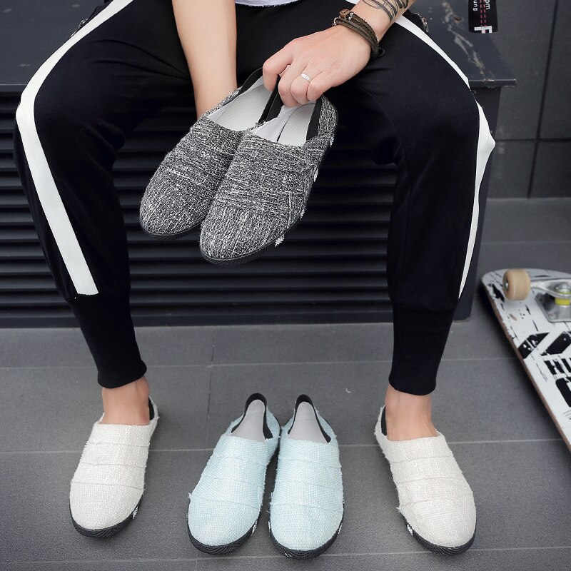 Baskets légères en chanvre pour hommes, chaussures plates respirantes à enfiler, mocassins à semelle souple