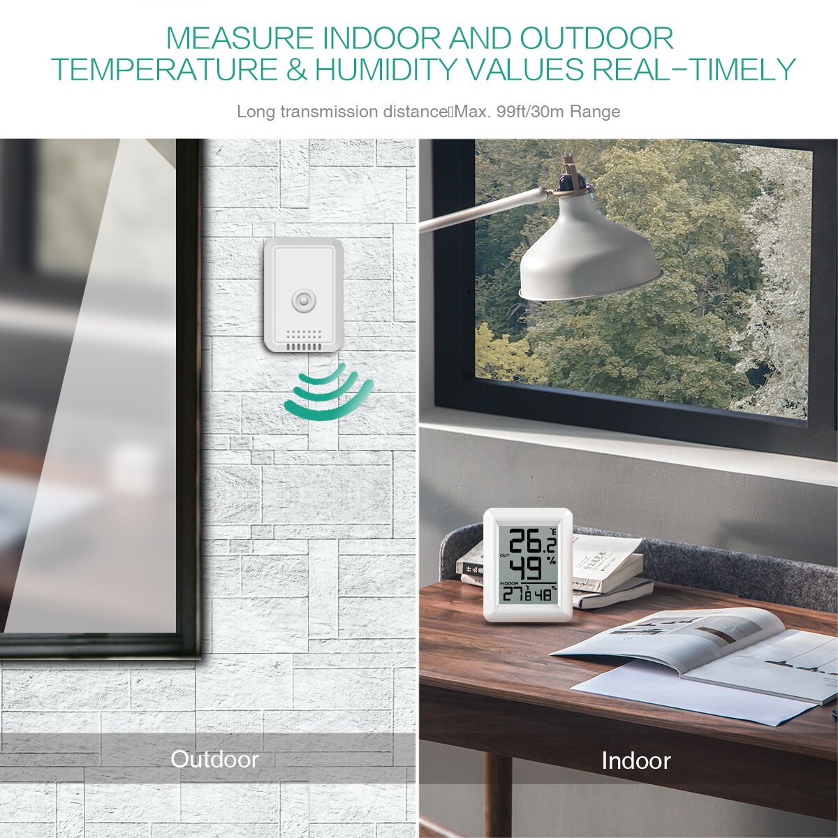 ORIA Digital LCD Indoor Outdoor Thermometer Temperature Mini Remote Thermometer Digital Lcd Temperature Thermometer Home