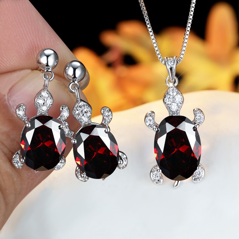 Regenboog Opaal Grote Ovale Steen Zee Schildpad Sieraden Sets Multicolor Crystal Tortoise Kettingen Oorbellen Voor Vrouwen Wedding Bridal Sets: Red