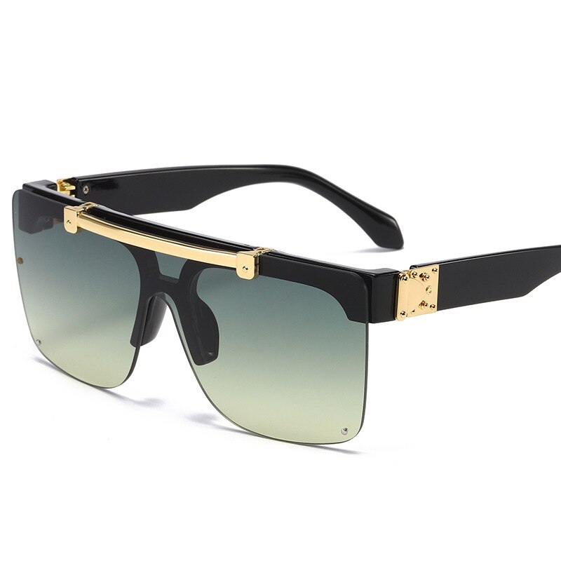 Luxe Zonnebril Vrouwen Unisex Flip Up Vierkante Steampun Mannen Zonnebril Mannelijke Shades Cool Paar Modellen: Black green