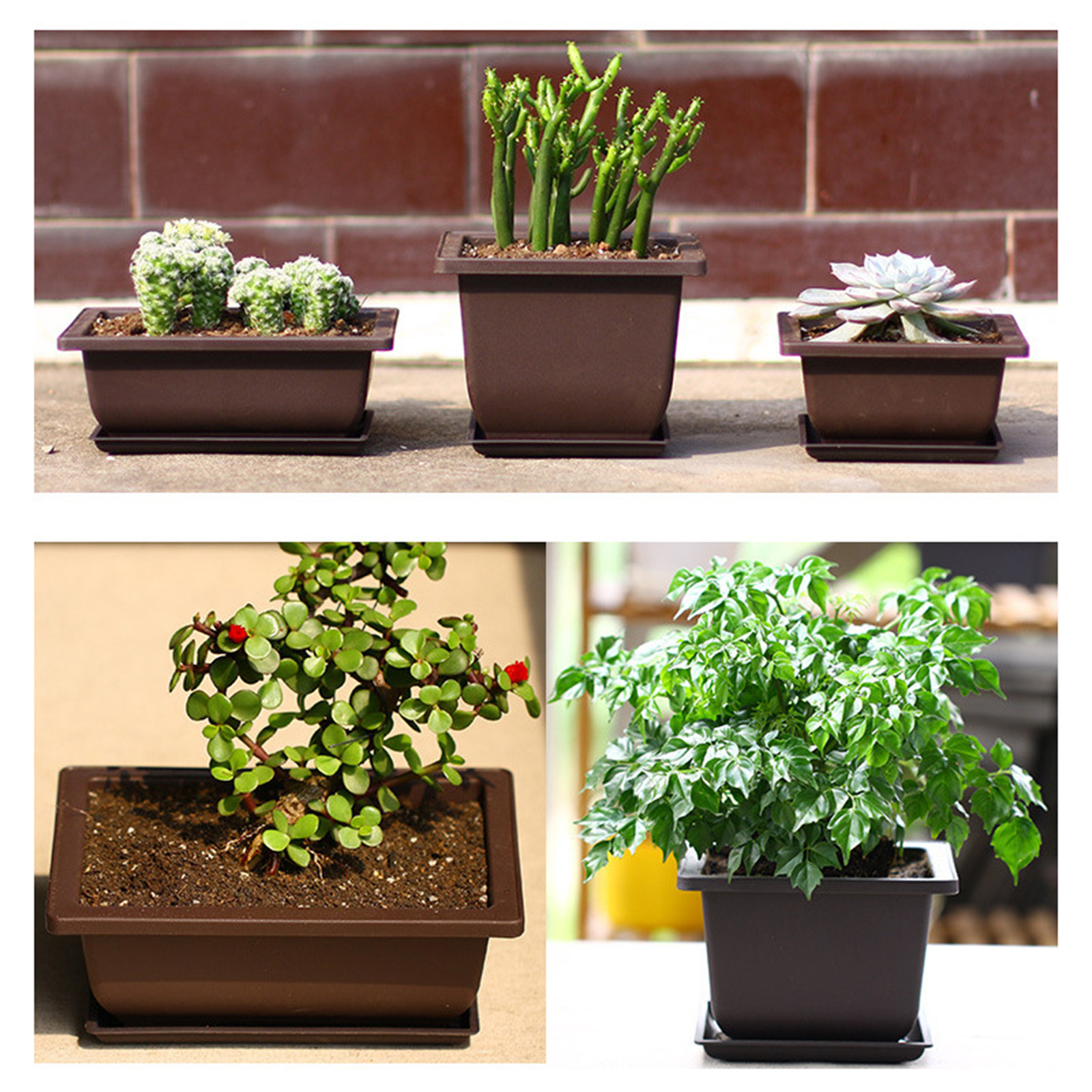 2Pcs Rectangular Square Plastic Flowerpots Imitation Purple Clay Succulent Plants Pots Outdoor Garden Landscape Potted Trays