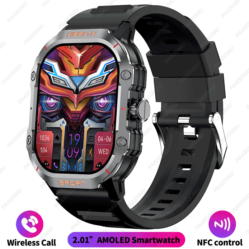 2025 nowy wojskowy Smartwatch 2.01 "AMOLED BT odpowiedź/zadzwoń NFC 100+ trybów sportowych opaska monitorująca aktywność fizyczną inteligentne zegarki dla android iOS: biały