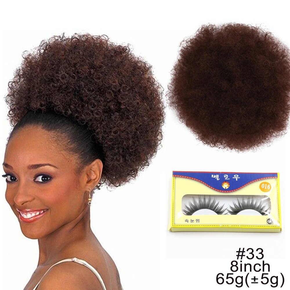 Extension chignon cheveux crépus, postiche synthétique afro, coiffure boule frisée, fixation par clips, 8 pouces: 8 inch color 33