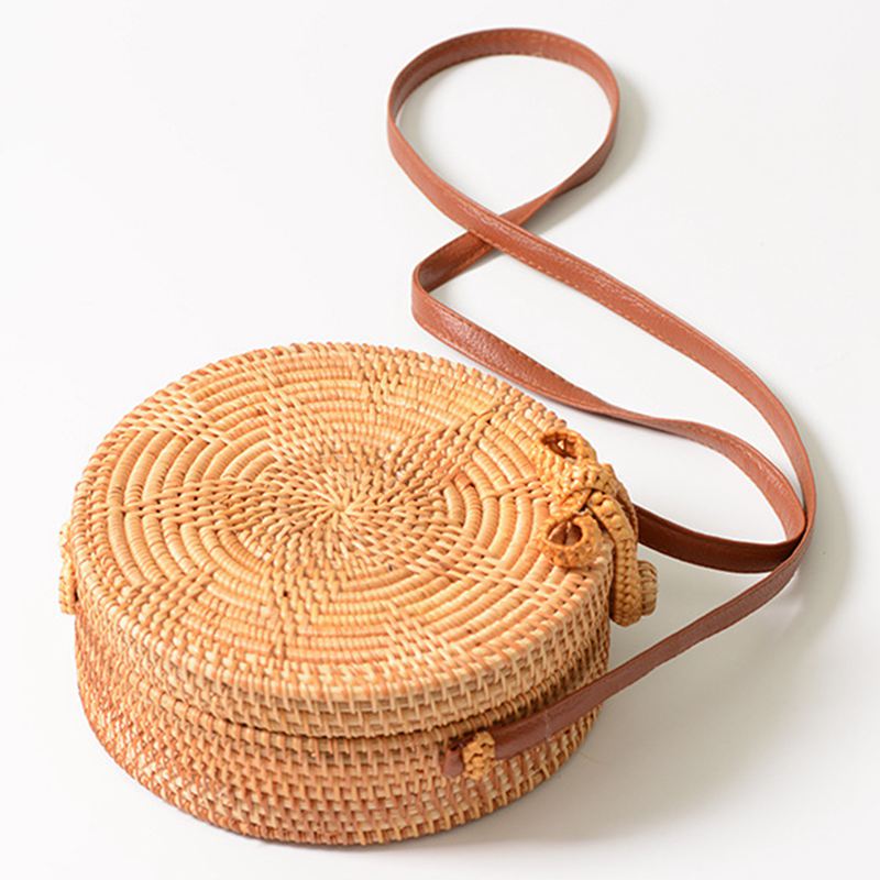 Bolso bandolera de mujer de Bali Ata ratán tejido, bolso de mano con broche de lazo, de estrella