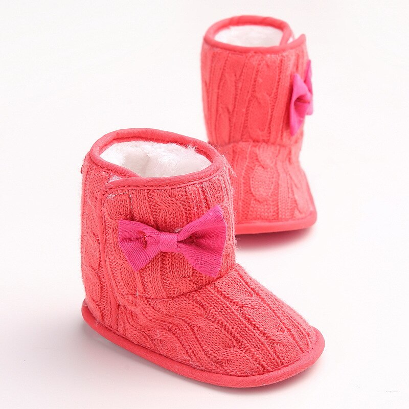 Baby Meisje Jongen Effen Grijs Snowboots Winter Strik Laarsjes Baby Peuter Pasgeboren Crib Schoenen 0-18M: Rood / 0-6 months