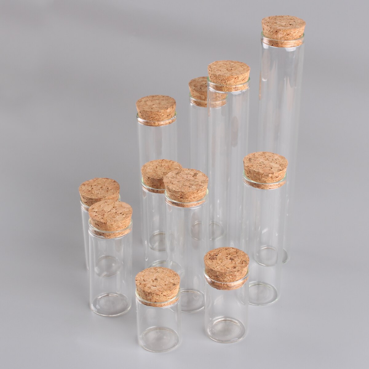 12 pieces/lot 15ml 20ml 25ml 30ml 40ml 45ml 50ml 55ml 60ml Glass Test Tubes With Cork Stopper Wishing Bottles for Art DIY Crafts