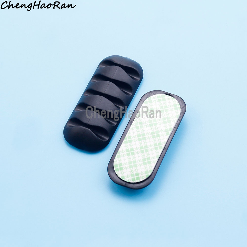 2 Stück Kabelwickler, 5 Anschlüsse für Kopfhörer, Datenkabelmanager, Kabel, Silikon-Organizer, Kabel-Netzkabelwickler, selbstklebender Clip: Schwarz