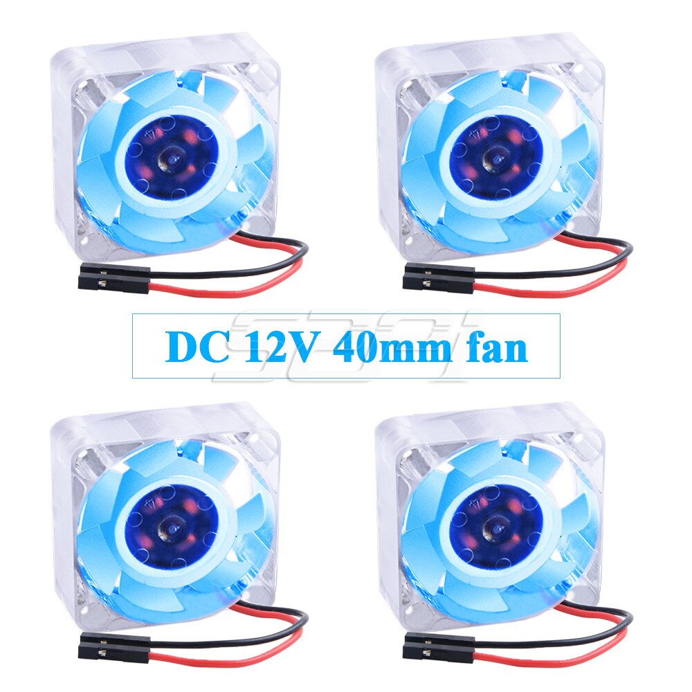 Ventilador de refrigeración sin escobillas 52Pi, luz LED azul y RGB, cc 12V, 4010 PC, enfriador para Prienters 3D o enrutador, disipación del calor, 2/4 Uds.: 4 PCS Blue Fan
