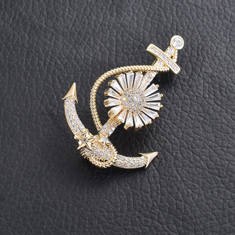 Blucome Speciale Anker Vorm Broche Zirkoon Pins Vrouwen Broche Voor Jas Pak Zak Hijab Badge Wedding Party Sieraden .