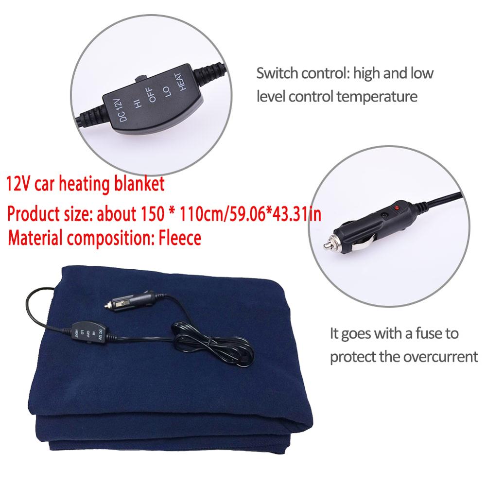 12V Car Winter Navy Blue Polar Fleece Constant Temperature Heating Blanket Car Electric Blanket Cover Pad Mat 3 Model: Navy blue