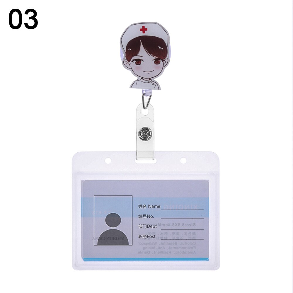 1Set Nette Cartoon Business Arbeit Karte Name Tags Krankenschwester Arzt ID Abzeichen Halter mit Versenkbare Reel Versenkbare Metall Clip: 03