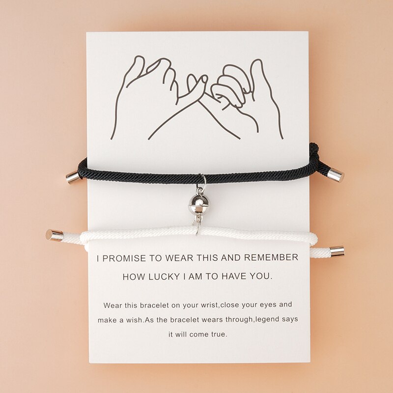 1Set Heart Stainless Steel Couple Friendship Rope Magnetic Bangle Bracelets Lover Women Men Charm Wish Jewelry Envelope Packing