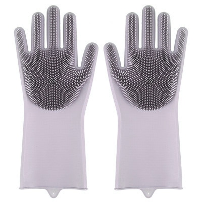 1 Paar Afwassen Schoonmaak Handschoenen Magic Silicone Rubber Afwas Handschoen Voor Huishoudelijke Scrubber Keuken Clean Tool Scrub: Gray