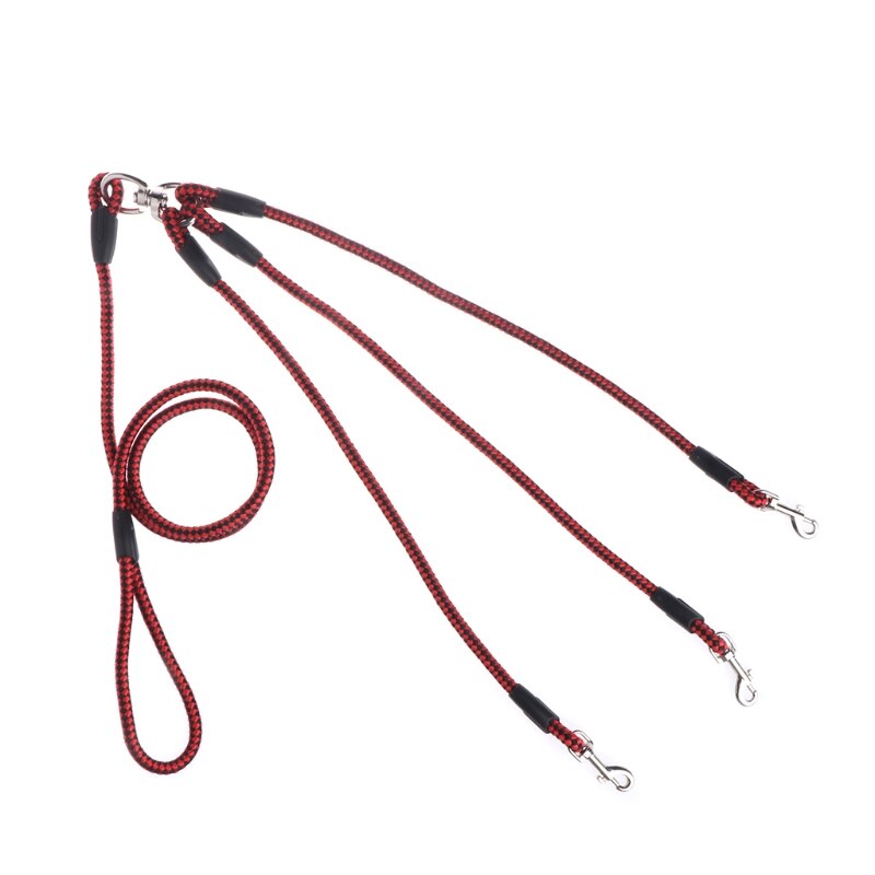 Triple Honden Leash Coupler Lood Met Nylon Zachte Handgreep Voor Wandelen 3 Honden Buiten: Red Black