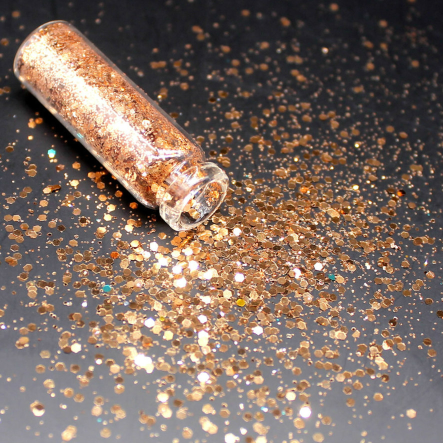 1 flaska ljus guld holografisk paljett glitter skimmer diamant ögon glänsande hud highlighter ansikts glitter festival smink glänser