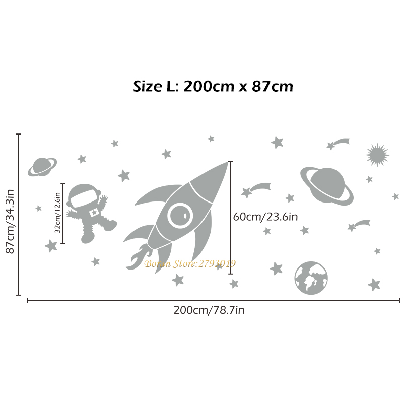 Outer Space Planet Wall Stickers for Kids Room Cartoon Astronaut Art Wall Decals Vinyl Home Decor Baby Nursery Room