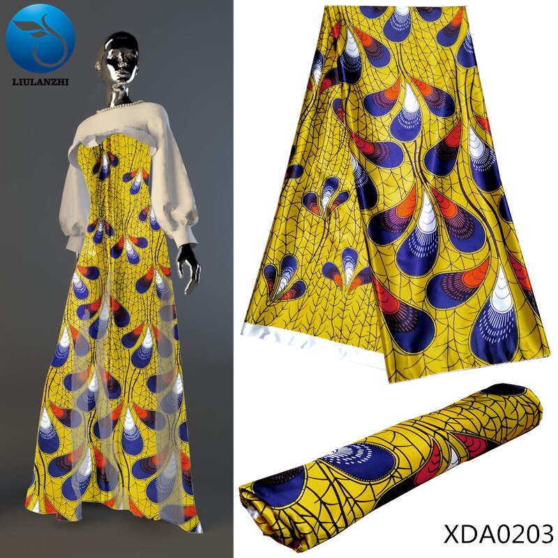 Liulanzhi bedruk afrikaanse satijnen stoffen op rozen bedruk satijnen stof voor jurk imitatiezijde stof 5 yards xda 02: Xda 0203