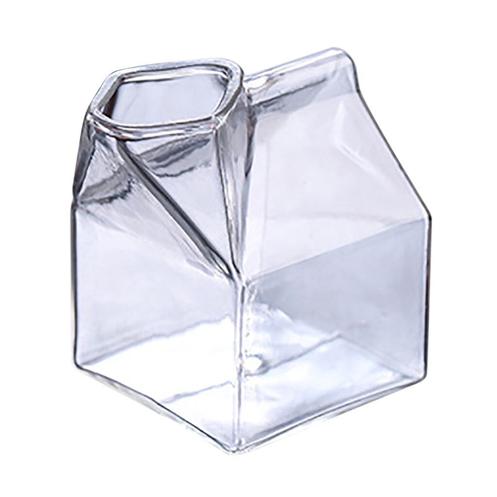 10.5x7x7cm square glass milk carton cup milk container Cream Bottle Glass Mini Milk Cartoon Drawing Container Water Glass