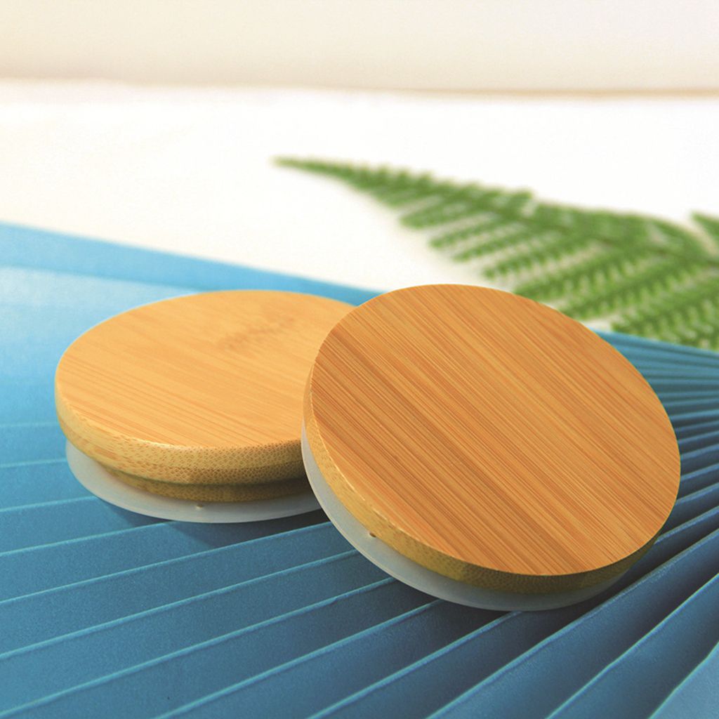 Tapas de tarros de madera de bambú con anillo de sellado de silicona, tapa de madera reutilizable, botellas, tazas, tapas de vasos con agujero de paja, 70/86mm, 1 ud.