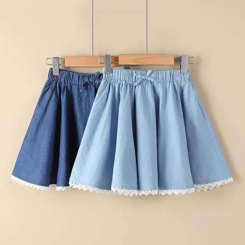 Piges sommer nederdele børn piger børns elastik talje a-line denim nederdel plisserede nederdele til småbørn  w124