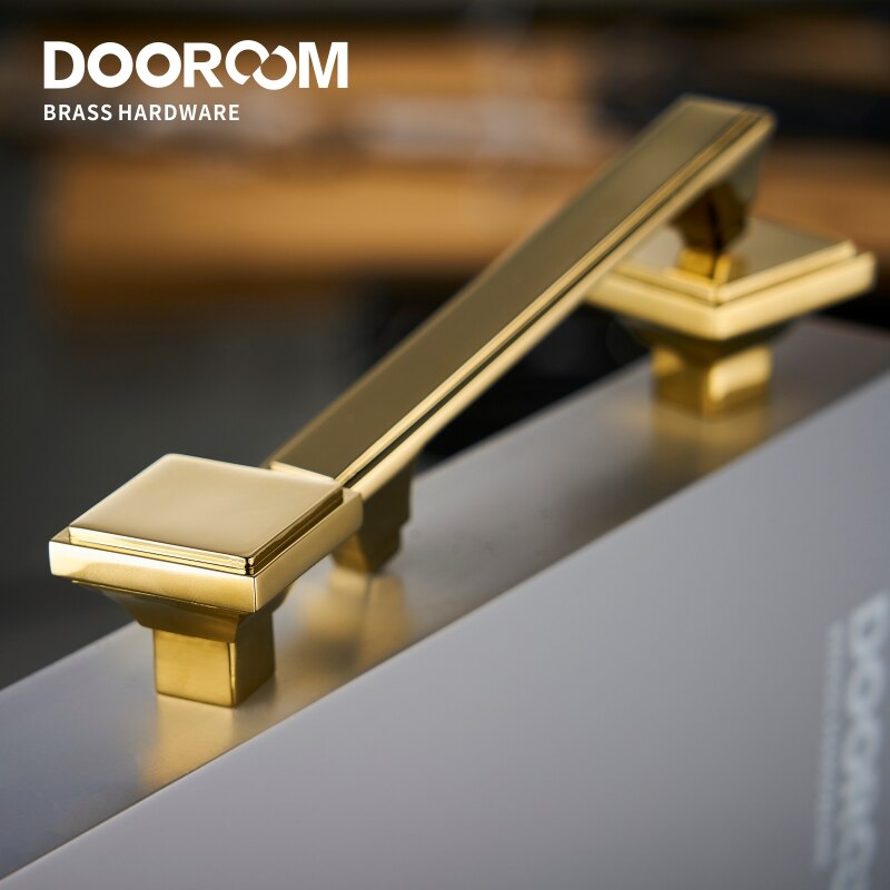 Dooroom messing møbelhåndtag moderne amerikansk skinnende guld pvd pulls garderobe kommode skab skab skuffe show box knopper