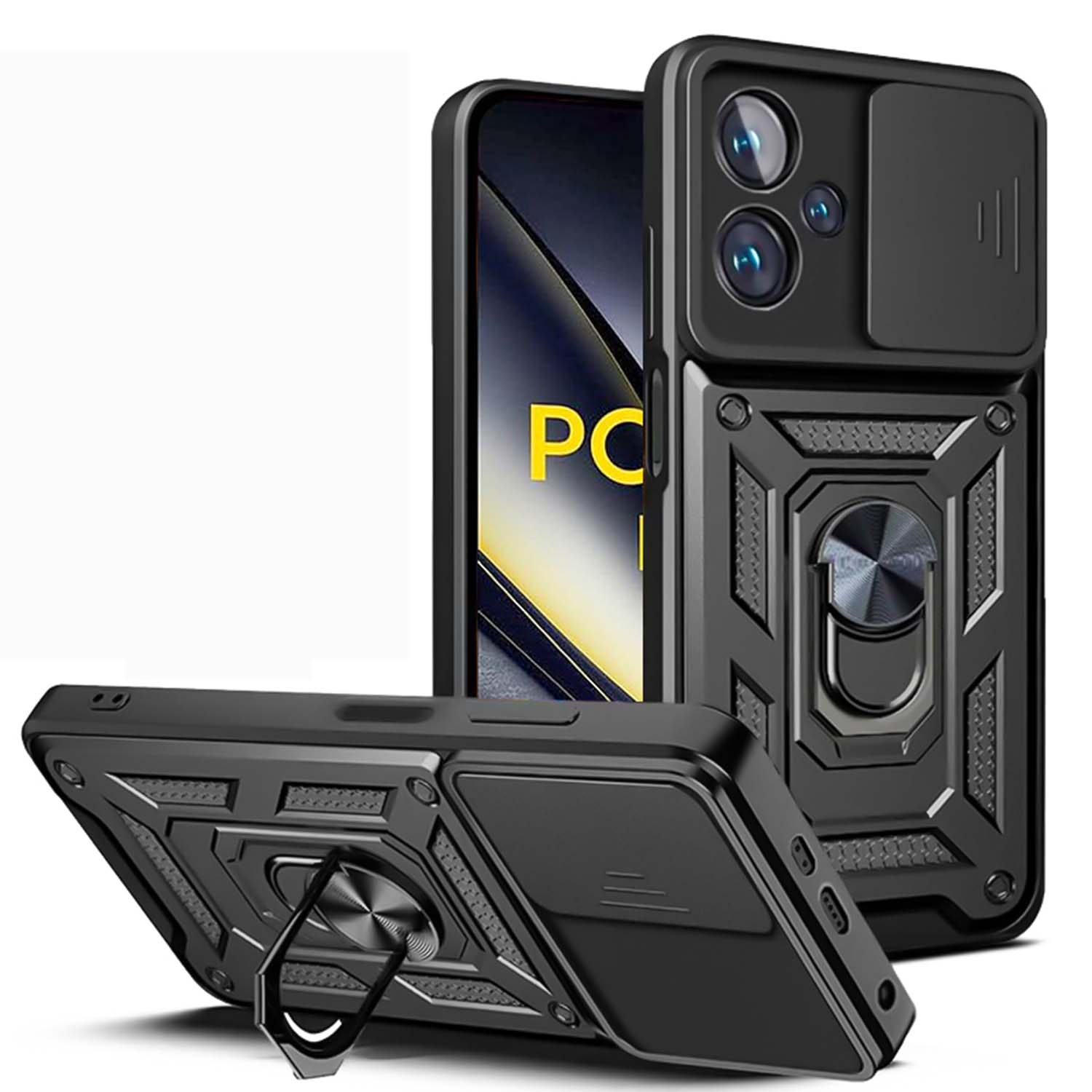 Stötsäkert pansarskal till poco  x7 pro bilhållare telefonskydd för poco  x6 x5 x3 pro  x3 nfc  f6 pro kameralinsskydd fodral