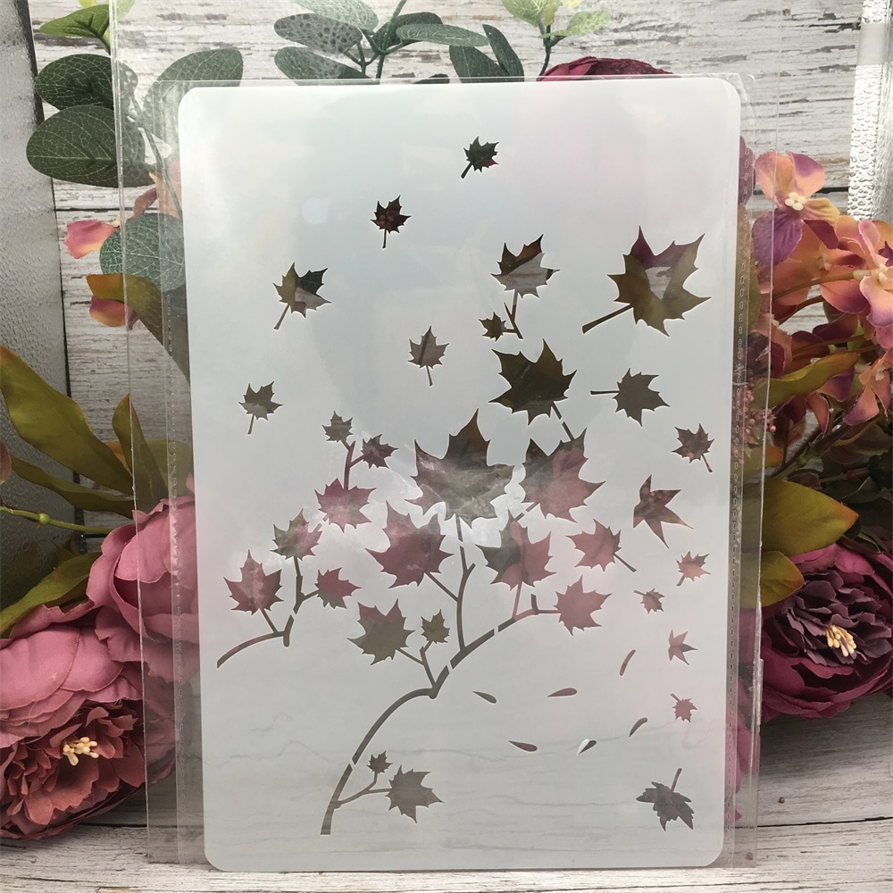 Pochoirs de couches en feuilles d'érable pour peinture murale, Scrapbook, bricolage, modèle de coloriage d'album, gaufrage, 26*17cm: A