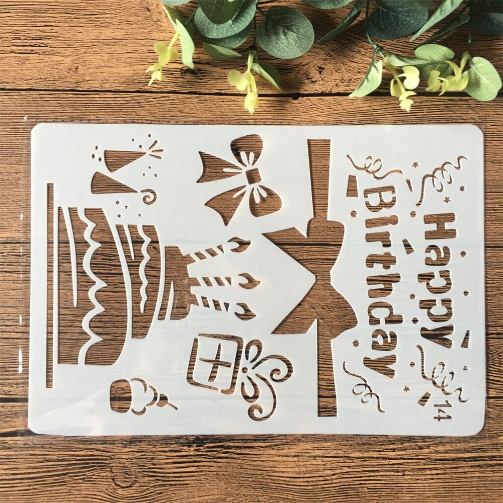 26cm Happy Birthday Cake DIY Craft Layering Stencils Painting Scrapbooking Stamping Embossing Album Paper Card Template