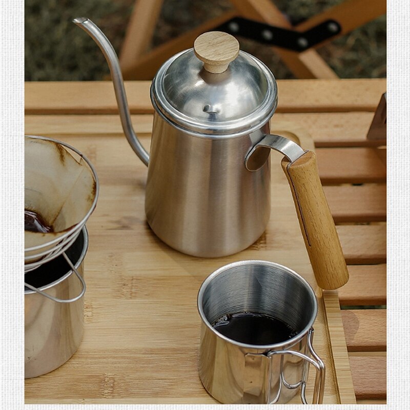 650Ml Roestvrij Staal Koffie Waterkoker Zwanenhals Cafe Pot Tuit Theepot Met Ketel Deksel Giet-Over Drip Ketel Zwaan hals