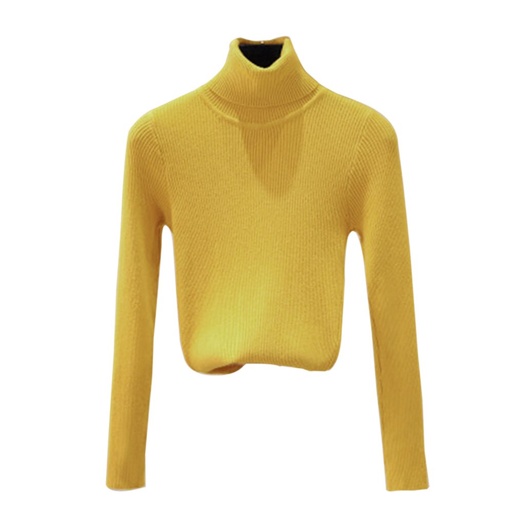 Muyogrt kvinnor baströjor höst vinter toppar slim fit dam pullover solid stickad tröja tröja mjuk varm pull femme: Gul