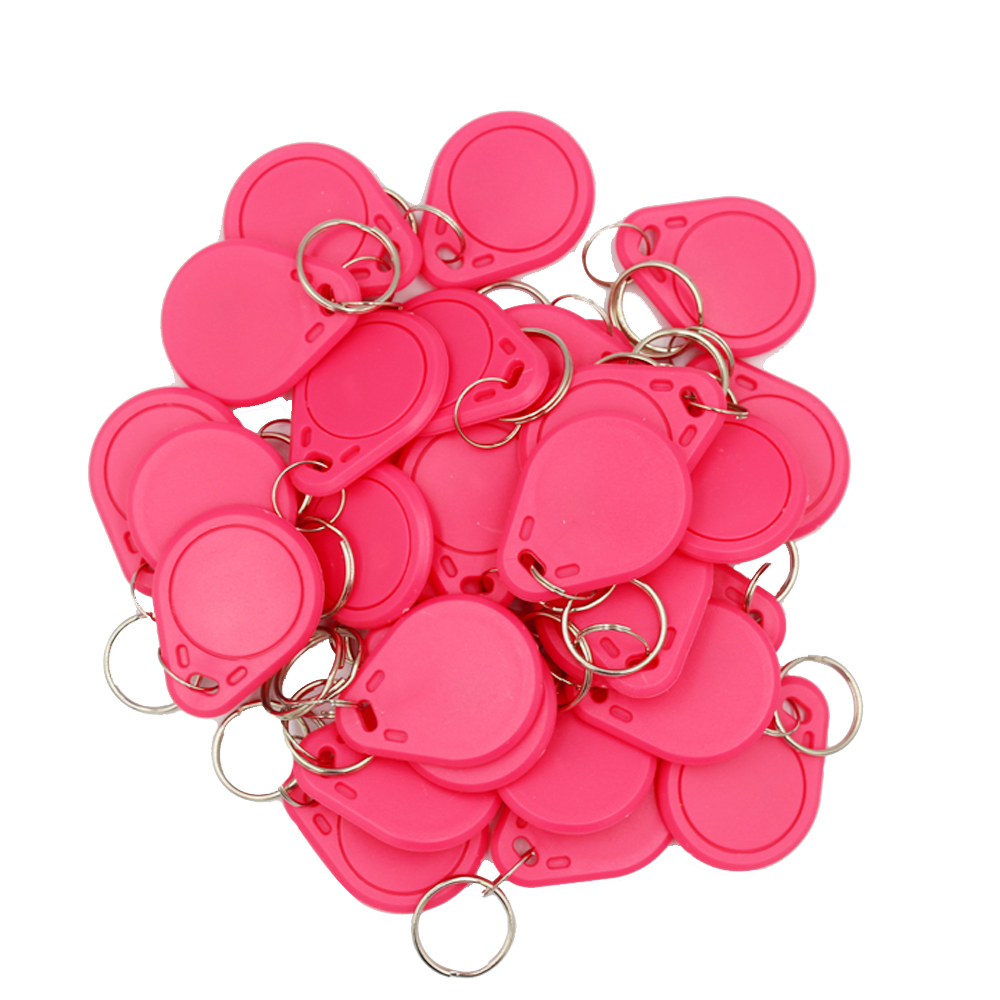 100pcs Waterproof 13.56MHz IC Keyfob Tag RFID Access Control IC Key Finder Card Token Attendance Management Keychain: pink