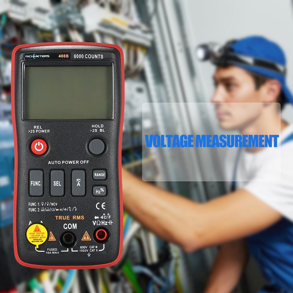 RICHMETERS RM408B Handheld True-RMS Digital Multimeter Button 8000 Counts With Analog Bar Graph Temperature Sensor