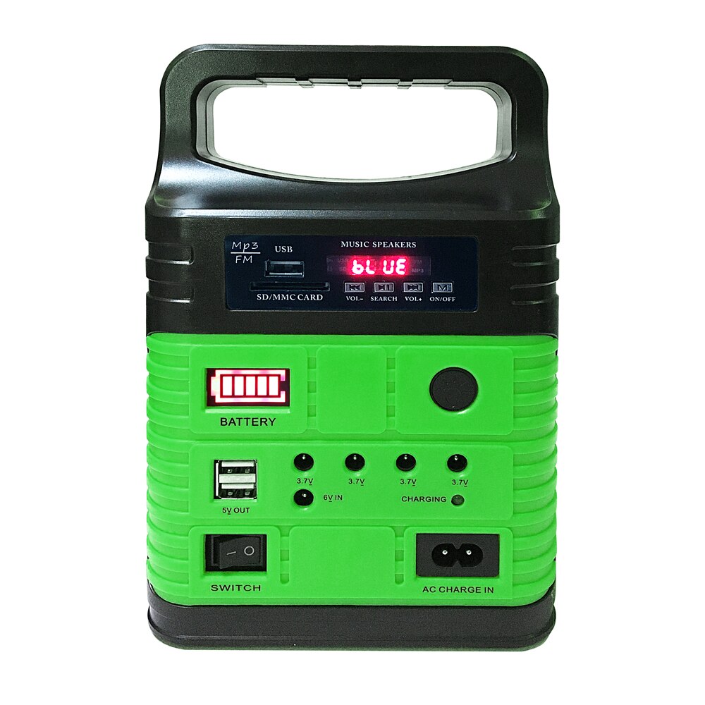 Portable Solar Generator Outdoor Camping Illumination System BT MP3 Radio Polycrystalline Solar-panel with 3pcs LED Lights: Green