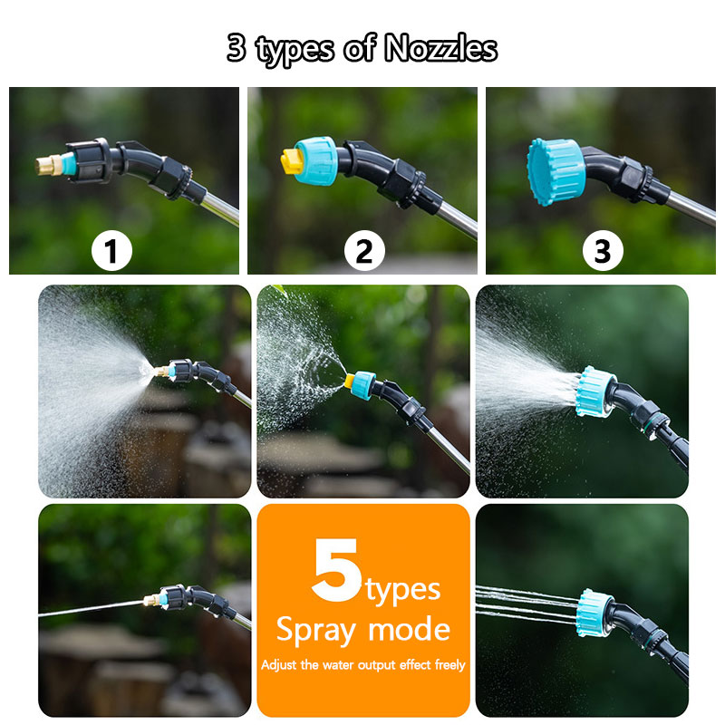 High-Pressure Portable Electric Gardening Sprayer with 3 Mist Nozzles 2400mAh USB Rechargeable Watering Garden Irrigation Tool
