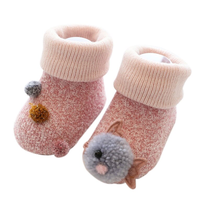 0-3Years Infant Baby Mädchen Junge Anti-slip Socken Cartoon Drucken Warme Socken Neugeborenen Slipper Schuhe Stiefel: Rosa / S