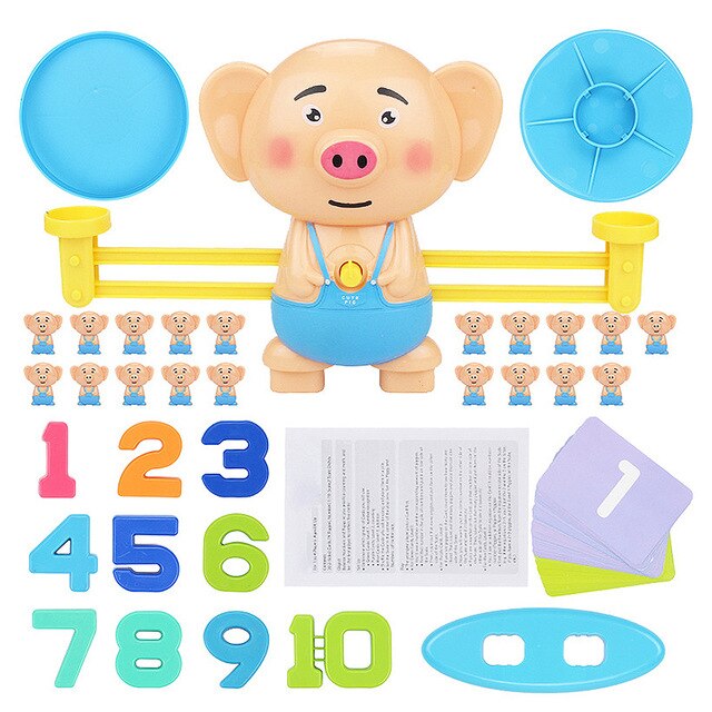 Math Match Game Board Toys Monkey Cat Digital Balance Scale Toy Kids Educational Learning Toy Add Subtract Math Toys Kids: pig