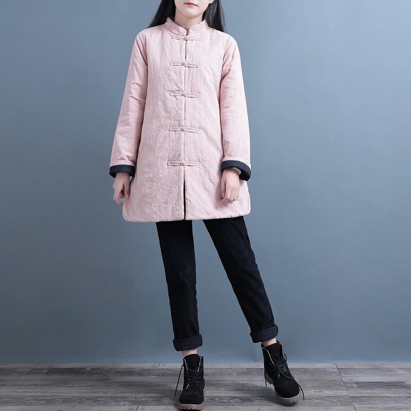 Chinese Stijl Kleding Vrouwen Winter Katoenen Jas Vintage Lange Mouw Tang Pak Dames Chinese Tops Warme Jassen 11895