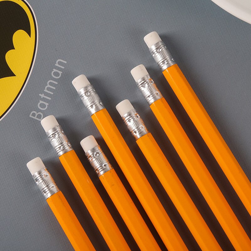 6 Pcs Simple wood pencil wood HB Core pencil white rubber pencil Student school pencil