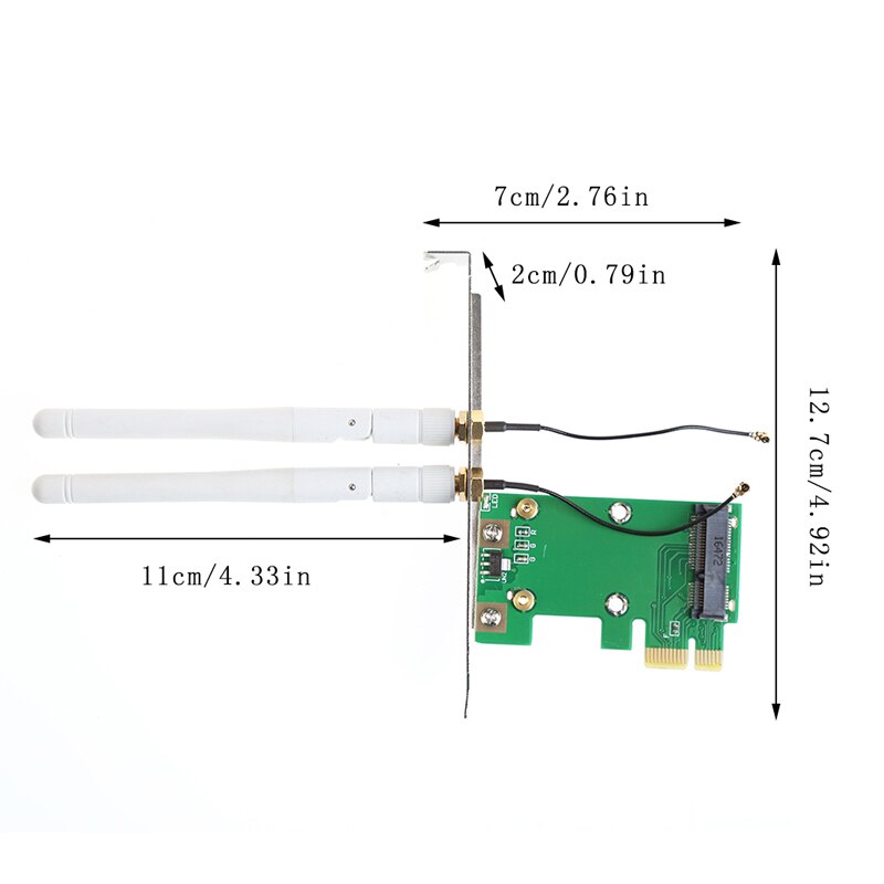 Wireless Wifi Network Card Mini PCI-E To PCI-E 1X Desktop Adapter + 2 Antennas