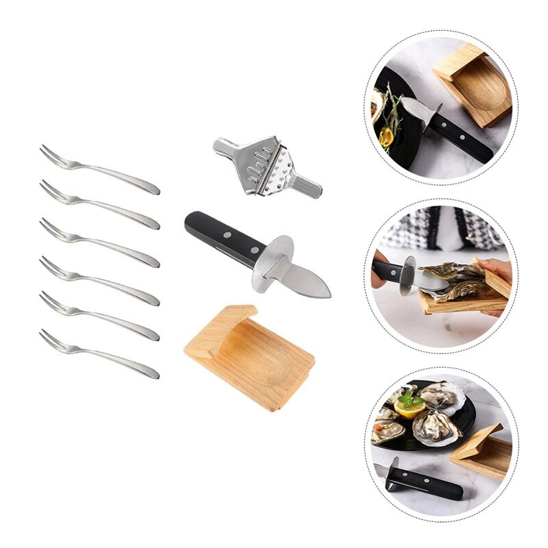 1 Set/9Pcs Oyster Cutter Seafood Shell Shucking Opener Oyster Shucker With Forks