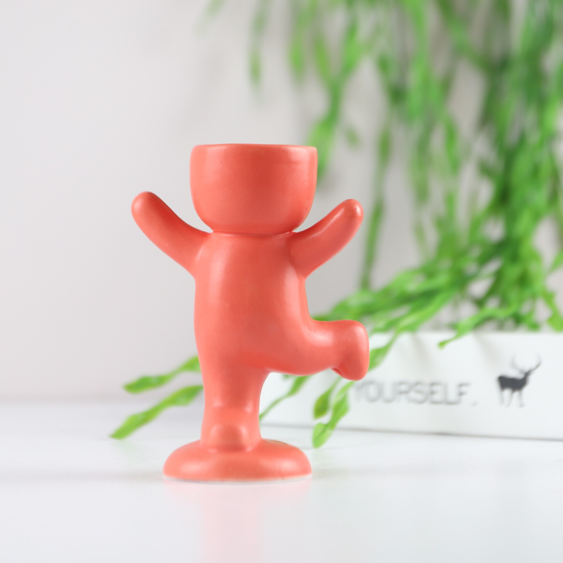 Pot de fleur en céramique en forme humaine Pot de fleur Vase en céramique artisanat plante Pot maison ornements décoration: red 2